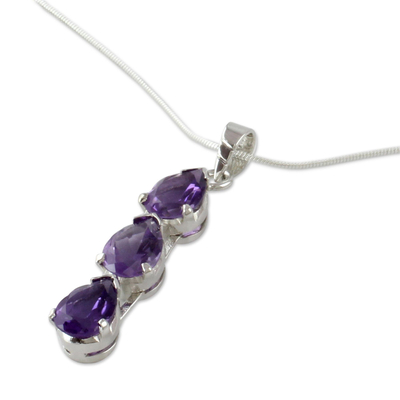 Amethyst pendant necklace, 'Violets' - Amethyst Y-necklace