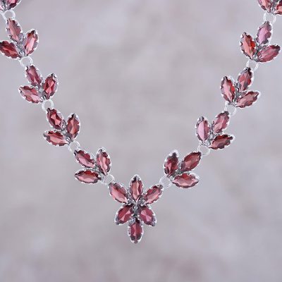 Garnet Y-necklace, 'Gujarat Princess' - Garnet Sterling Silver Y Necklace India Artisan Jewelry