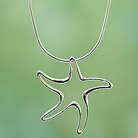 Sterling silver pendant necklace, 'Starfish' - Sea Life Jewellery Sterling Silver Necklace 