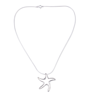 Sterling silver pendant necklace, 'Starfish' - Sea Life Jewelry Sterling Silver Necklace 