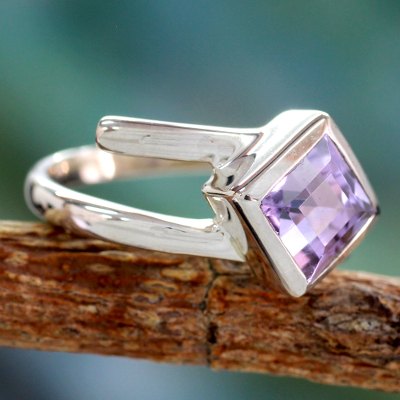 Amethyst solitaire ring, 'Lilac Spin' - Hand Crafted Sterling Silver Single Stone Amethyst Ring