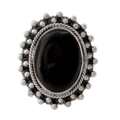 Onyx-Cocktailring - Sterlingsilber-Cocktail-Onyx-Ring