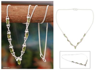 Peridot pendant necklace, 'Cascade' - Artisan jewellery Peridot Pendant Necklace