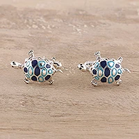 Sterling silver cufflinks, 'Trendy Turtles' - Sterling Silver Cufflinks Good Luck Mens Jewellery Turtles 