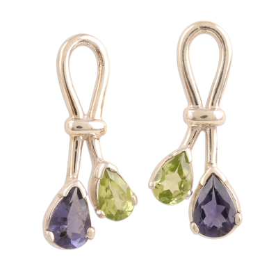 Iolite and Peridot Earrings Sterling Silver Jewelry