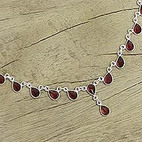 Garnet waterfall necklace, 'Scarlet Droplets' - Garnet Artisan Crafted Sterling Silver Waterfall Necklace