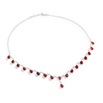 Garnet waterfall necklace, 'Scarlet Droplets' - Artisan Crafted Sterling Silver Waterfall Garnet Necklace