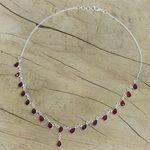 Garnet waterfall necklace, 'Scarlet Droplets' - Artisan Crafted Sterling Silver Waterfall Garnet Necklace