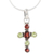 Garnet and peridot cross necklace, 'Harmonious' -  Peridot and Garnet Sterling Silver Necklaced Cross Jewelry