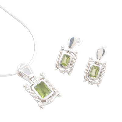 Peridot jewelry set, 'Majestic Scrolls' - Peridot jewelry set