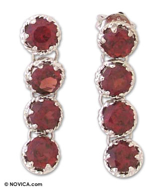 Garnet earrings, 'Glamorous' - Garnet earrings