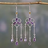 Amethyst and citrine waterfall earrings, 'Charisma' - Amethyst and Citrine Waterfall Earrings
