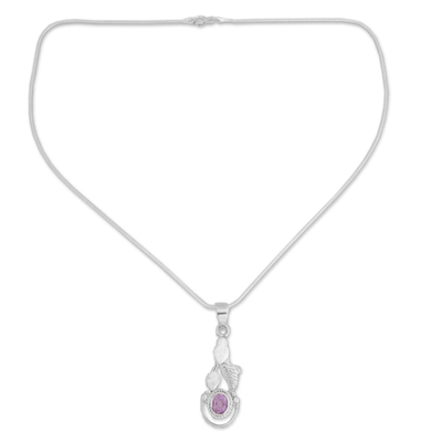 Amethyst pendant necklace, 'Jungle Orchid' - Amethyst pendant necklace