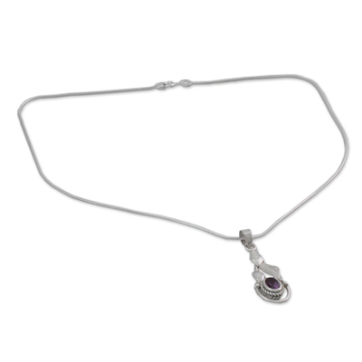 Amethyst pendant necklace, 'Jungle Orchid' - Amethyst pendant necklace
