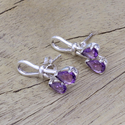 Amethyst drop earrings, 'Promise' - Handcrafted Amethyst Silver Earrings