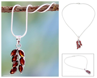 Garnet flower necklace, 'Scarlet Blaze' - Garnet flower necklace