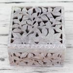 Soapstone jewelry box, 'White Ivy' - Artisan Crafted Soapstone Jali Jewelry Box