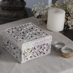Soapstone jewelry box, 'White Ivy' - Artisan Crafted Soapstone Jali Jewelry Box
