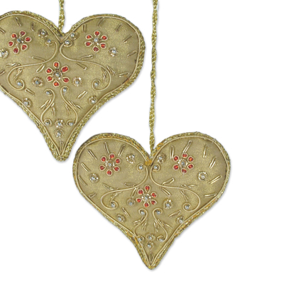 Beaded Velvet Floral Heart Ornament
