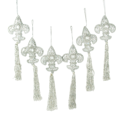 Beaded ornaments, 'Fleur-de-Lis' (set of 6) - Beaded ornaments (Set of 6)