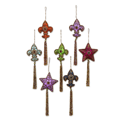 Beaded ornaments, 'Happy Holiday' (set of 7) - Beaded ornaments (Set of 7)