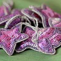 Beaded ornaments, 'World of Joy' (set of 12) - Purple Hand Beaded Ornaments from India (Set of 12)
