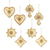 Beaded ornaments, 'Golden Glory' (set of 8) - Indian Handmade Heart Shaped Ornaments (Set of 8)