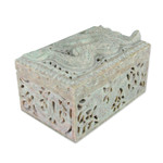 Soapstone jewelry box, 'Winged Dragon' - Jali Soapstone Jewelry Box from India