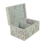 Soapstone jewelry box, 'Winged Dragon' - Jali Soapstone Jewelry Box from India