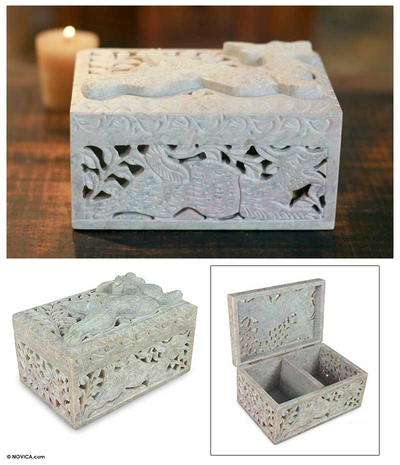 Soapstone jewelry box, 'Majestic Dragon' - Soapstone jewelry box