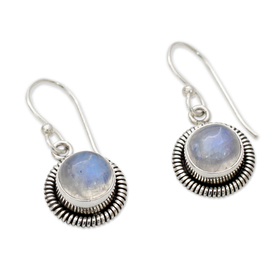 Moonstone dangle earrings, 'Moon Over India' - Artisan Crafted Moonstone Sterling Silver Women's Jewellery