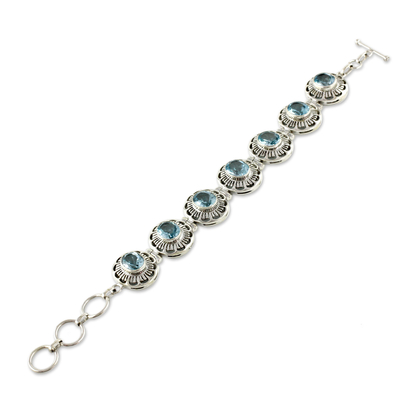 Topaz flower bracelet, 'Sky Blossom' - Sterling Silver Blue Topaz Bracelet Women's Jewelry
