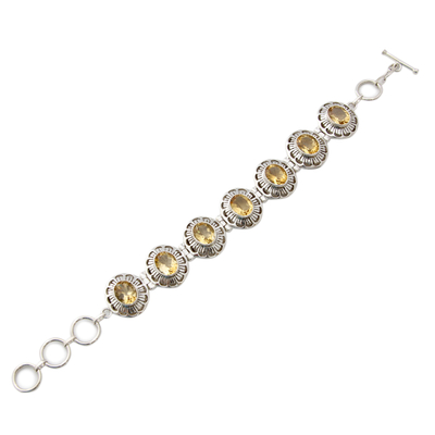 Citrine link bracelet, 'Lemon Blossom' - Handmade Citrine and Silver Bracelet Indian Jewelry