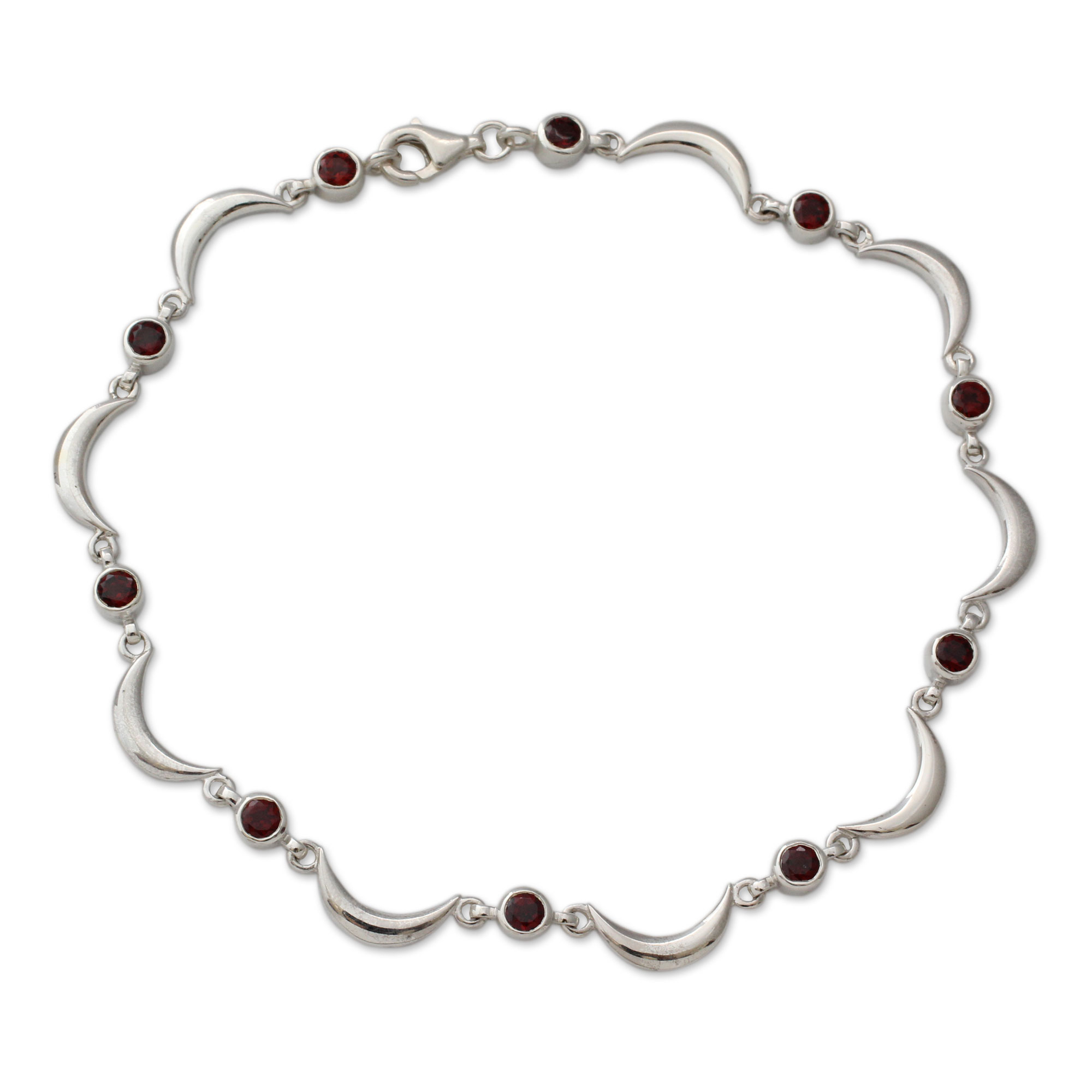 UNICEF Market  Unique Sterling Silver Crescent Moons and Garnet Anklet -  Circle of Passion
