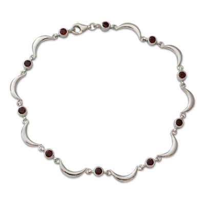 Garnet anklet, 'Crescent Moons' - Artisan Crafted Sterling Silver and Garnet Ankle Jewelry