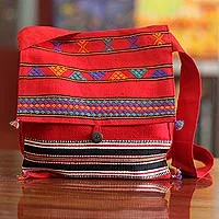 Bolso de hombro de algodón, 'Rajasthan Rapture' - Bolso de hombro de algodón tejido a mano único