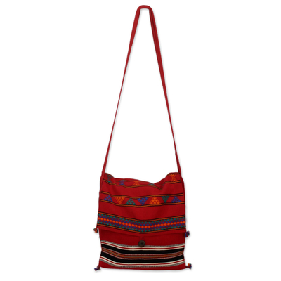 Cotton shoulder bag, 'Rajasthan Rapture' - Unique Hand Woven Cotton Shoulder Bag