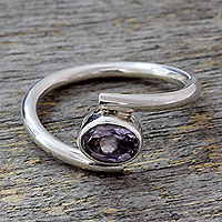 Amethyst solitaire ring, 'Lavender Spin' - Handcrafted Indian Sterling Silver Amethyst Ring