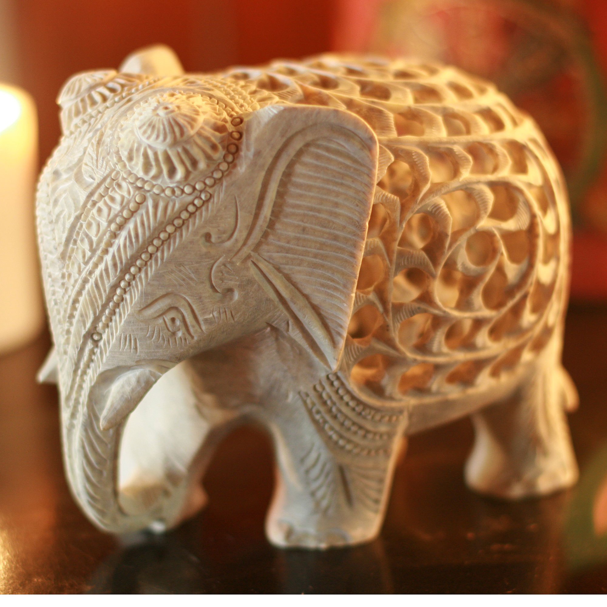 Natural Soapstone Elephant Sculpture Carved by Hand Mother Elephant