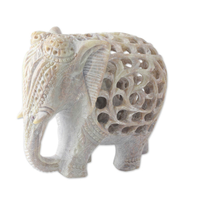 Esculturas de esteatita, 'Dúo de elefantes' (juego de 2) - Esculturas de esteatita tallada a mano (par)