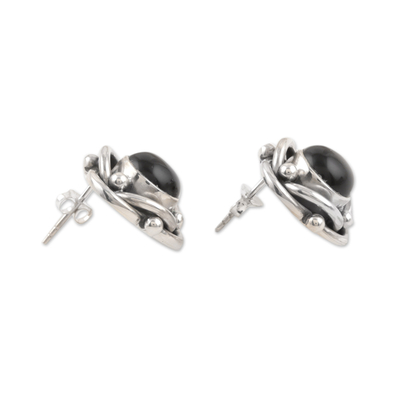 Ohrringe mit Knöpfen Onyxn - Fair-Trade-Ohrringe aus Onyx und Silberknöpfen