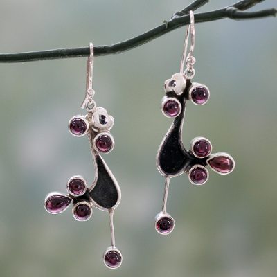 Garnet dangle earrings, 'Lovebirds' - Garnet dangle earrings