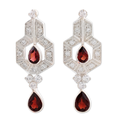 Garnet chandelier earrings, 'Sophisticate' - Garnet chandelier earrings