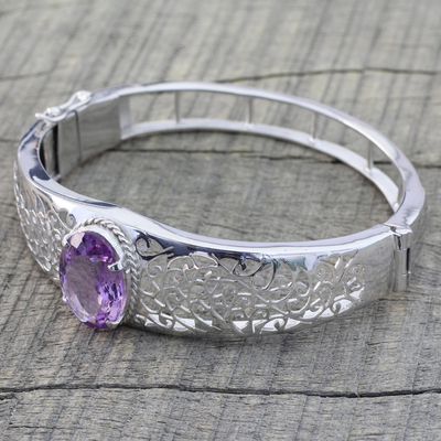 Amethyst wristband bracelet, 'Royal Orchid' - Amethyst wristband bracelet
