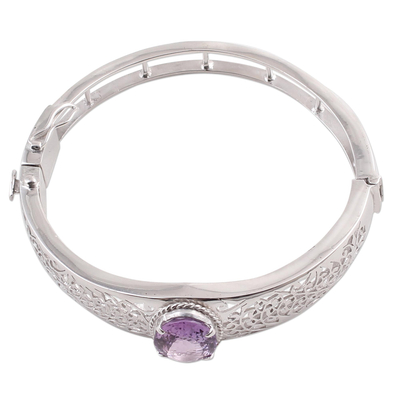 Amethyst wristband bracelet, 'Royal Orchid' - Amethyst wristband bracelet