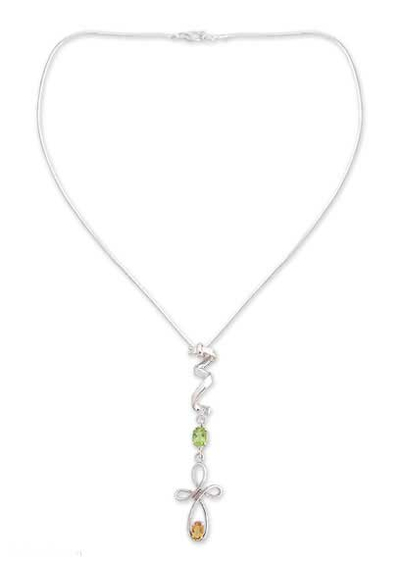Peridot and citrine Y-necklace, 'Spin' - Peridot and citrine Y-necklace