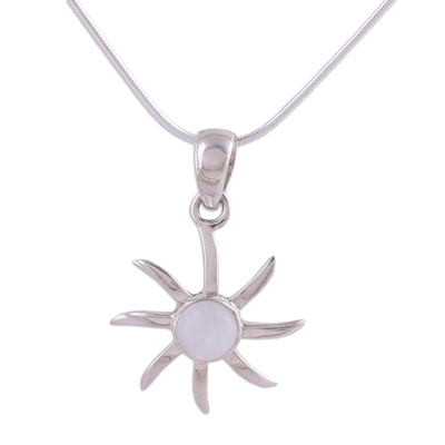 Rainbow moonstone pendant necklace, 'Rainbow Sun' - Moonstone and Sterling Silver Necklace Indian Jewellery