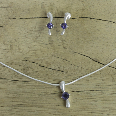 Conjunto de joyas de iolita - Collar Aretes Iolita en Plata Esterlina Juego de Joyas  