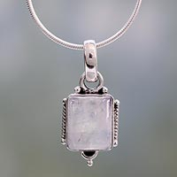 Moonstone pendant necklace, 'Rainbow Light' - Handcrafted Sterling Silver Moonstone Pendant from India