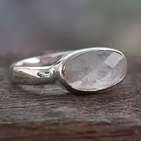 Rainbow moonstone cocktail ring, 'Rainbow Mist' - Sterling Silver Rainbow Moonstone Ring